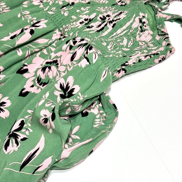 Torrid Smocked Floral Rayon Midi Dress 1X Ruffle Straps Green Cottagecore Easter - Picture 16 of 16
